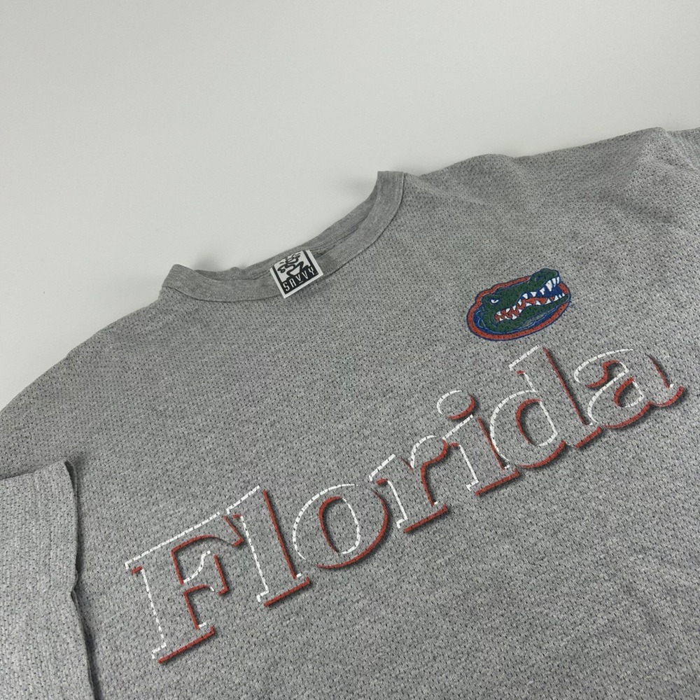 Vintage Savvy Florida Gators T-Shirt Grey Waffle Mesh XL Made in USA NCAA